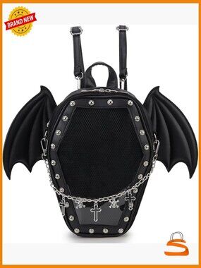 Gothic Coffin Shape Ita Backpack with Removable Insert for Pins